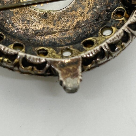 Vintage Limoges Porcelain Cameo Brooch Faux Pearls Rhinestones Hand Painted READ - Picture 8 of 16